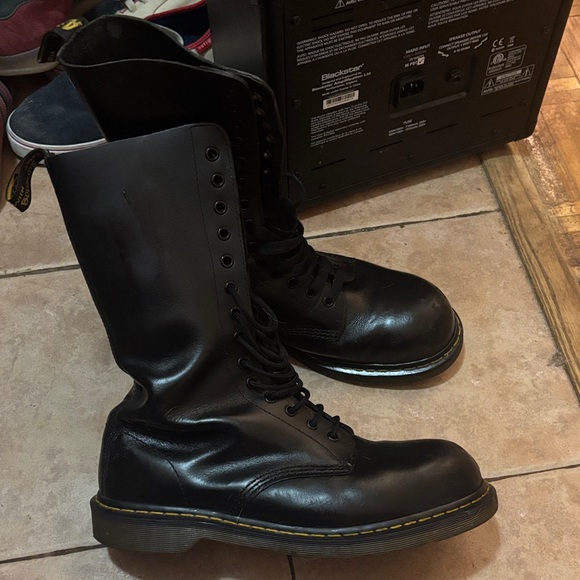 Dr. Martens Tall Black Leather 14 eyelet  Boots sz 11 us men steel cap - Picture 1 of 7